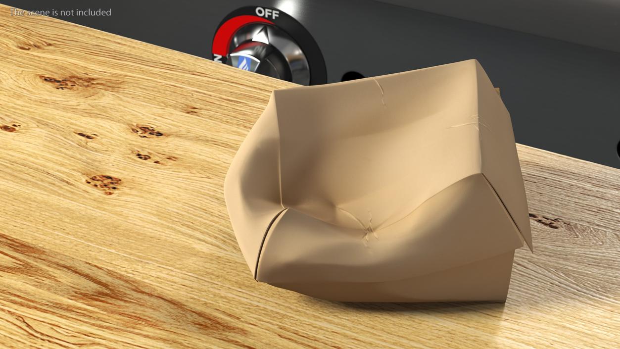 3D Crumpled Burger Box Brown Paper