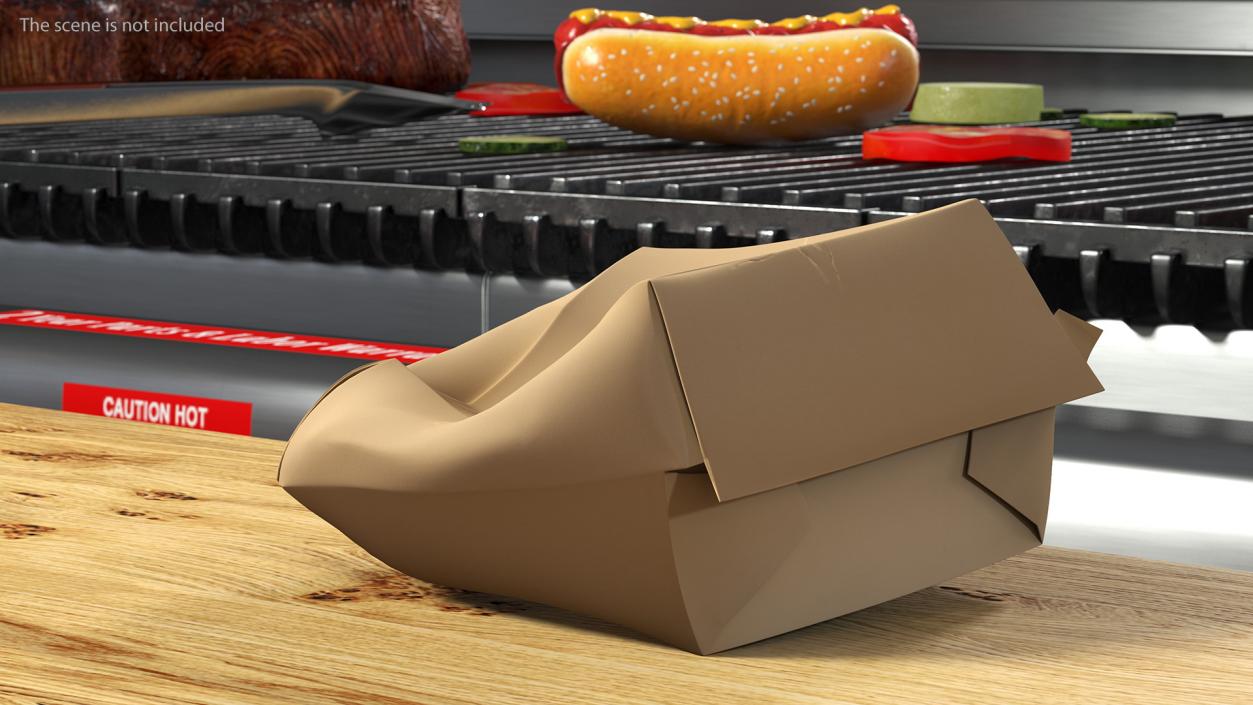 3D Crumpled Burger Box Brown Paper