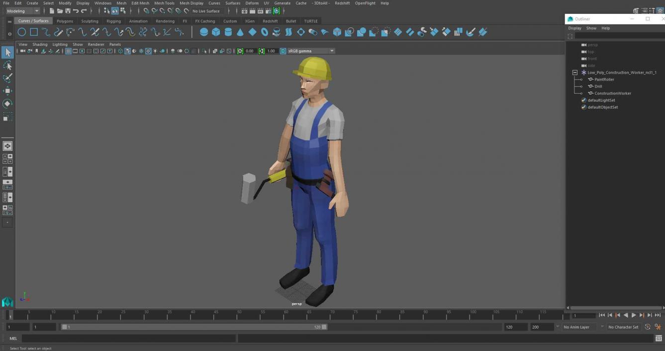 3D Low Poly Construction Worker model