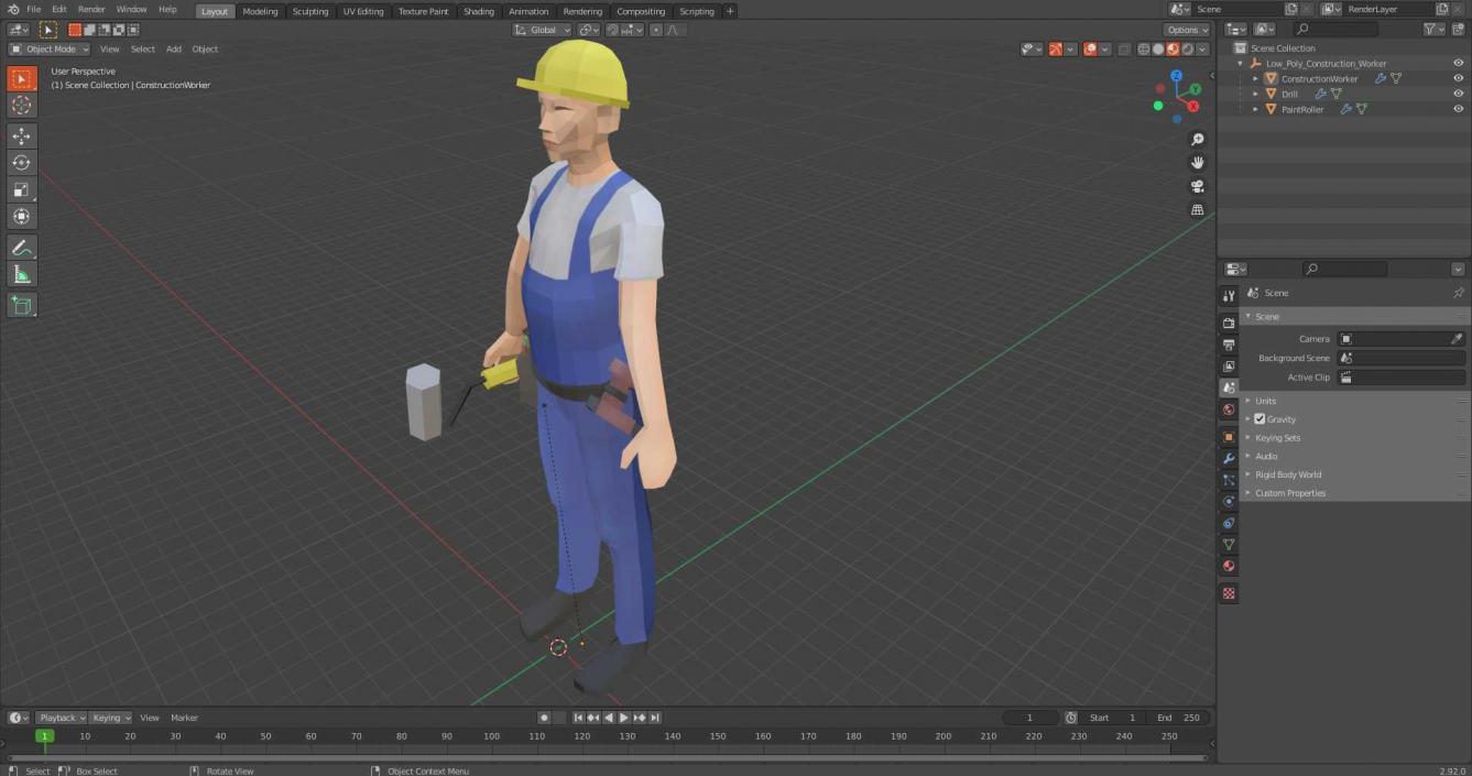 3D Low Poly Construction Worker model