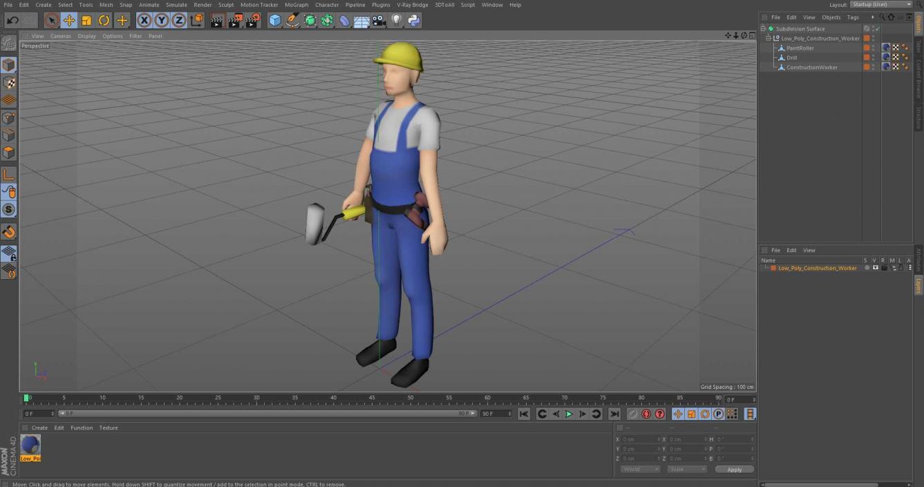 3D Low Poly Construction Worker model