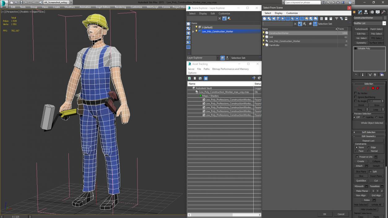 3D Low Poly Construction Worker model