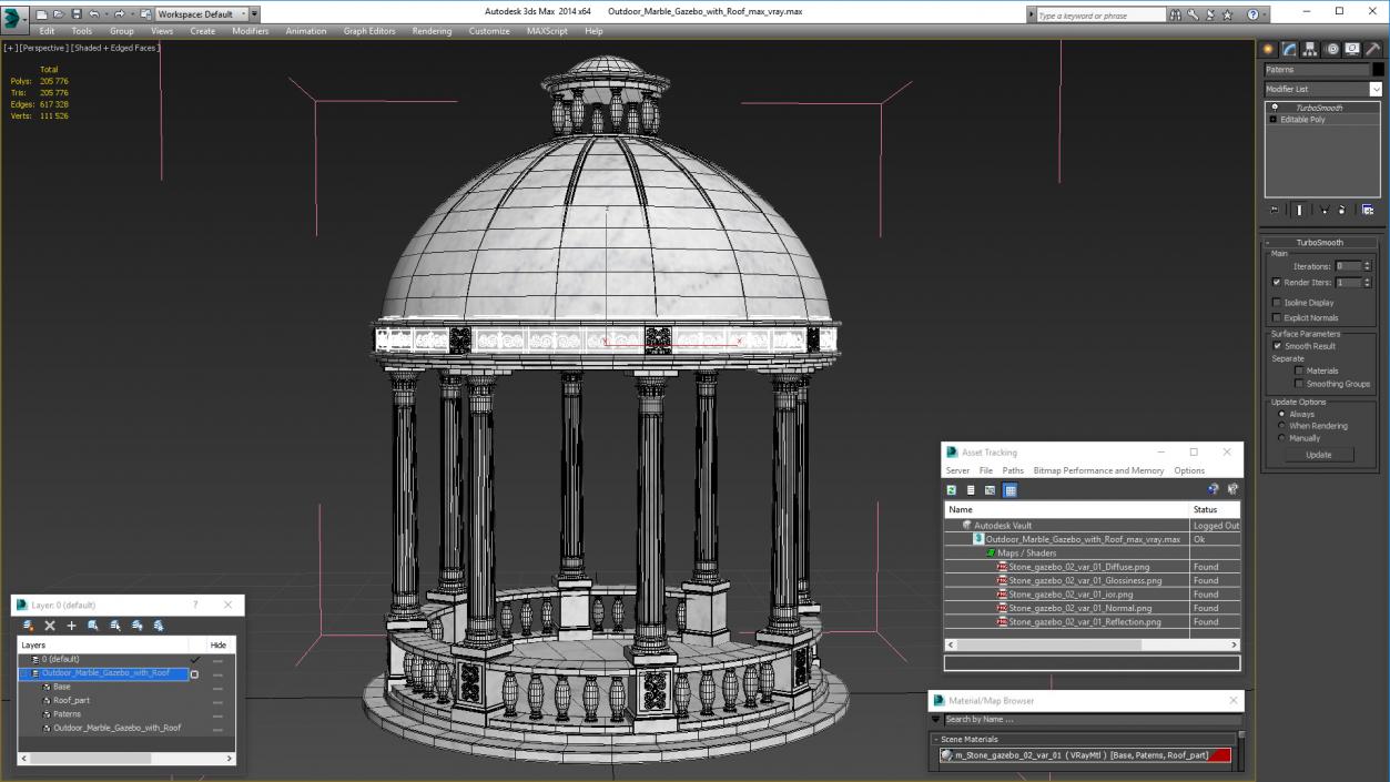 3D Outdoor Marble Gazebo with Roof