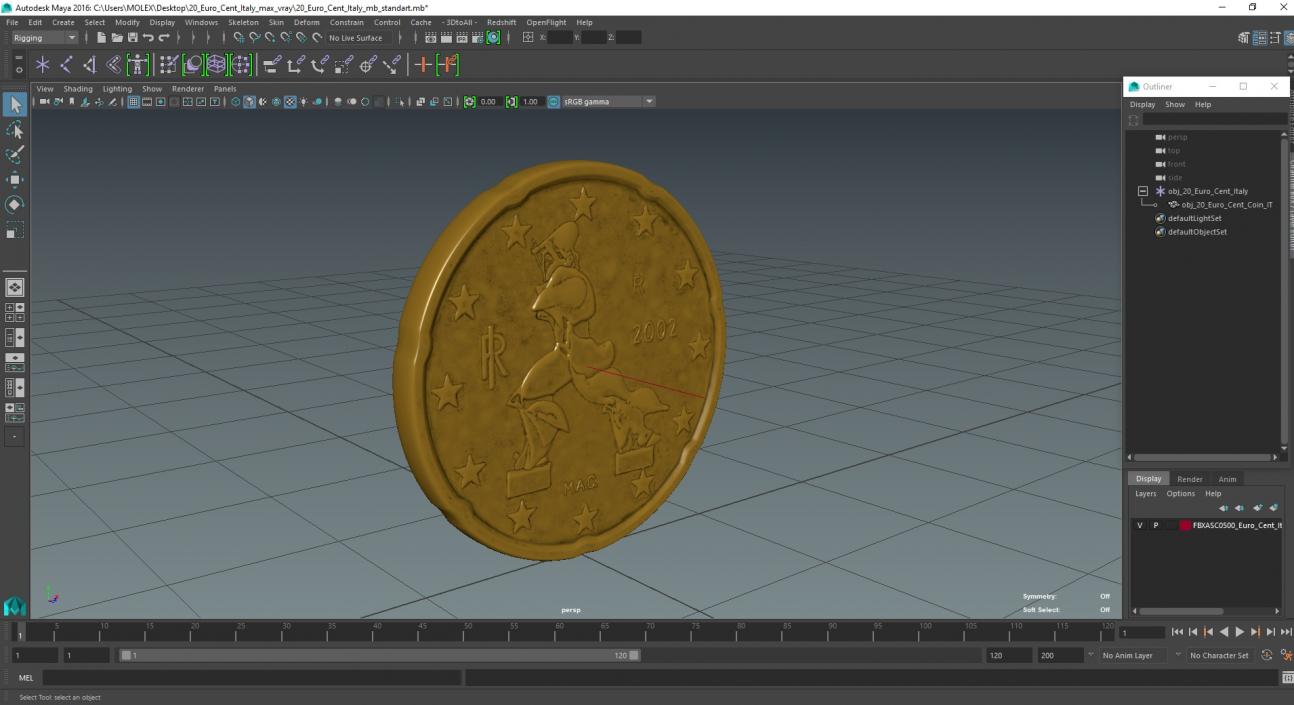 3D 20 Euro Cent Italy model