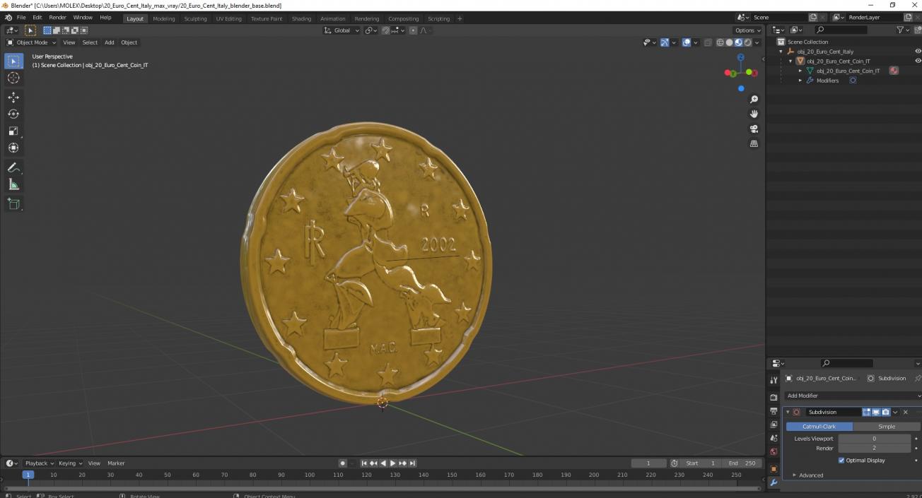 3D 20 Euro Cent Italy model