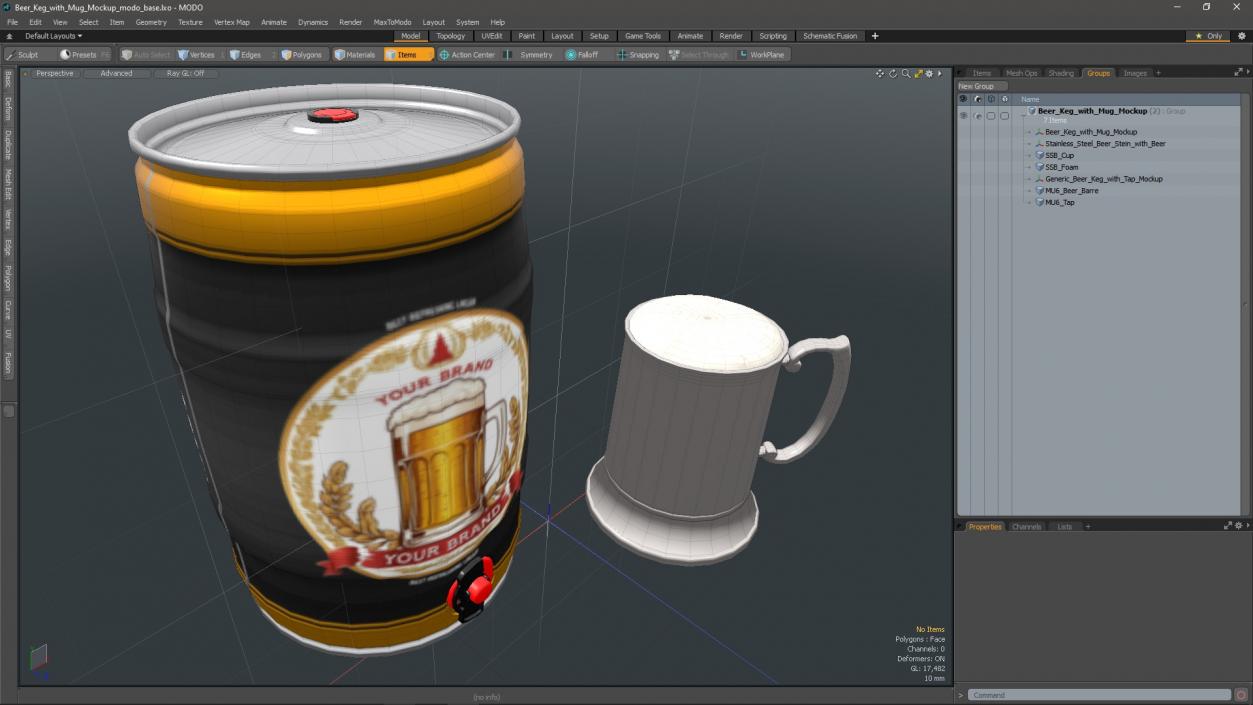 Beer Keg with Mug Mockup 3D model