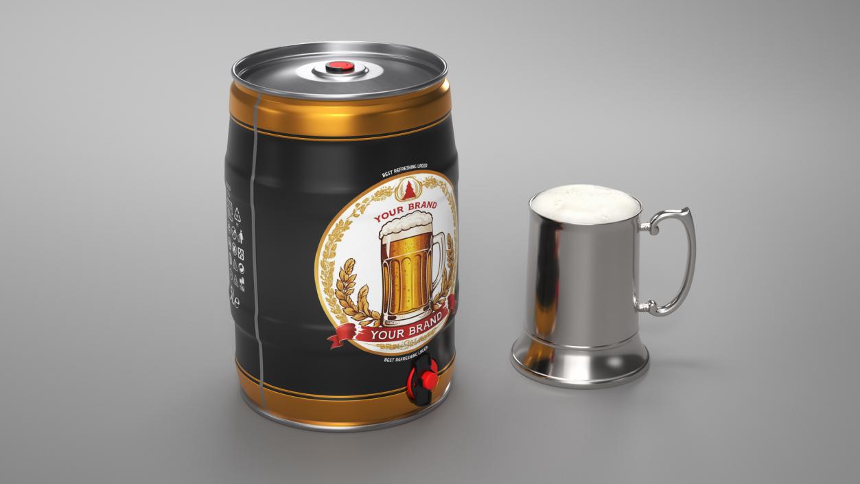 Beer Keg with Mug Mockup 3D model