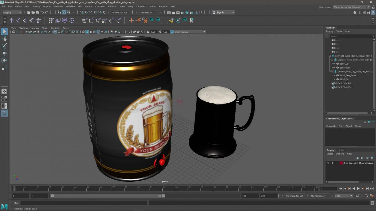 Beer Keg with Mug Mockup 3D model