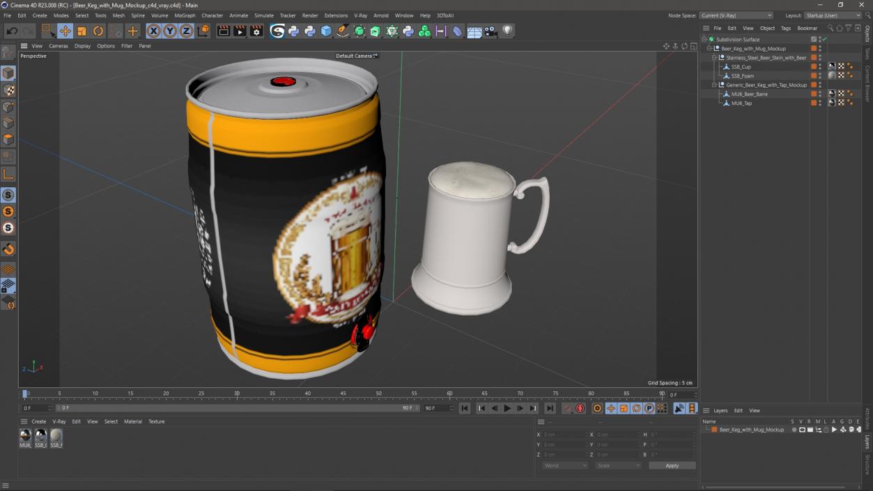 Beer Keg with Mug Mockup 3D model