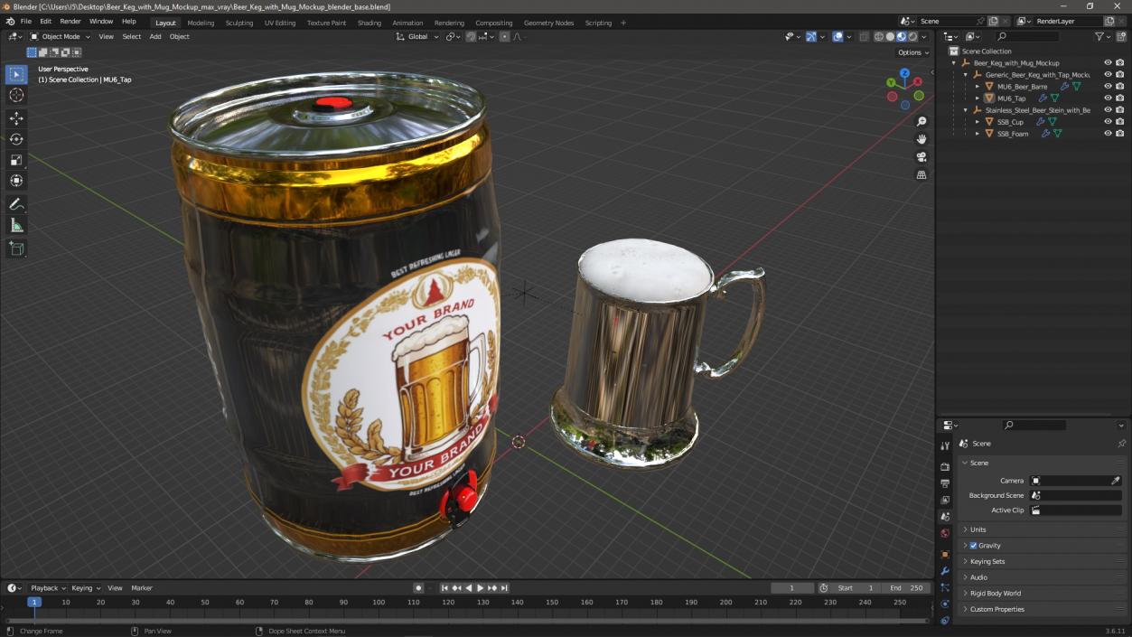 Beer Keg with Mug Mockup 3D model