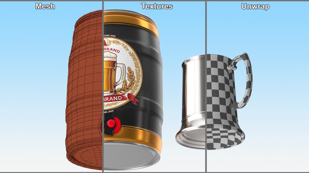 Beer Keg with Mug Mockup 3D model