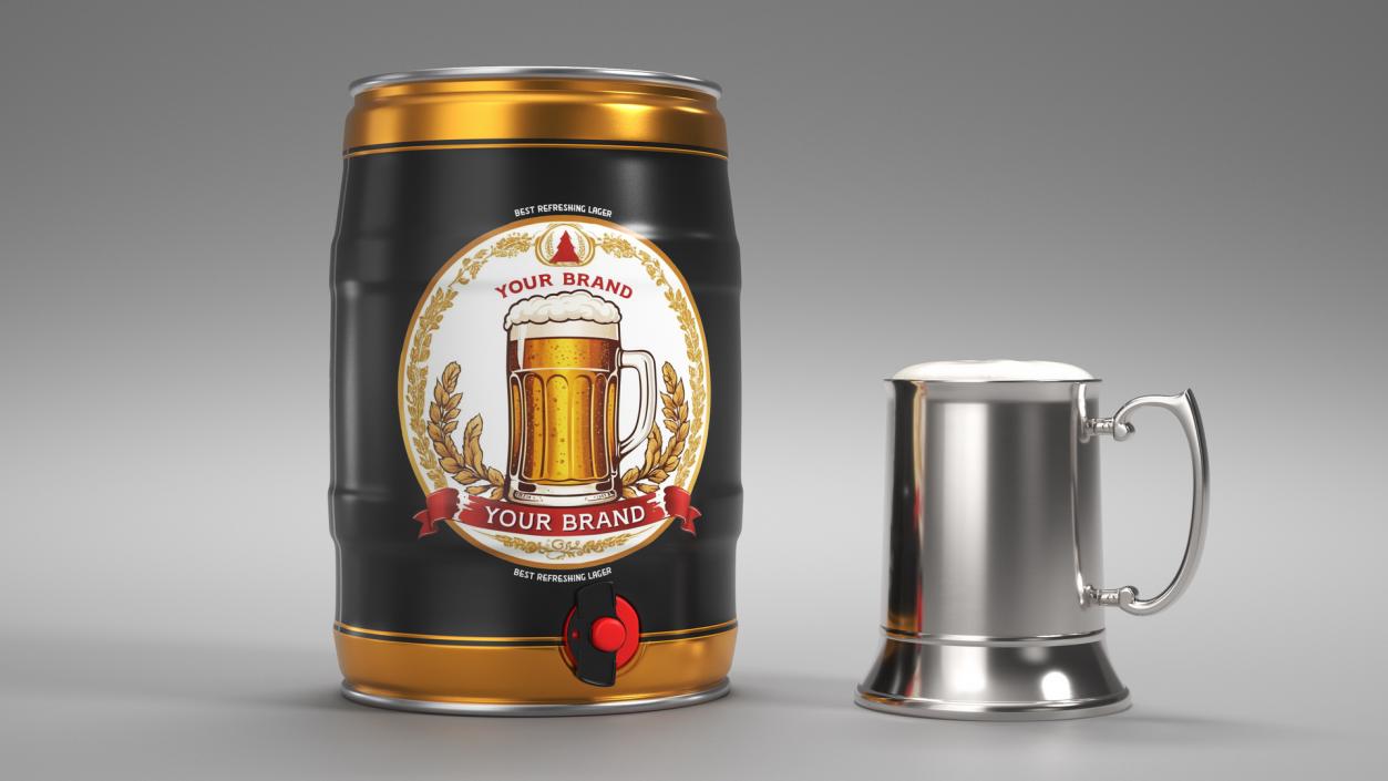 Beer Keg with Mug Mockup 3D model