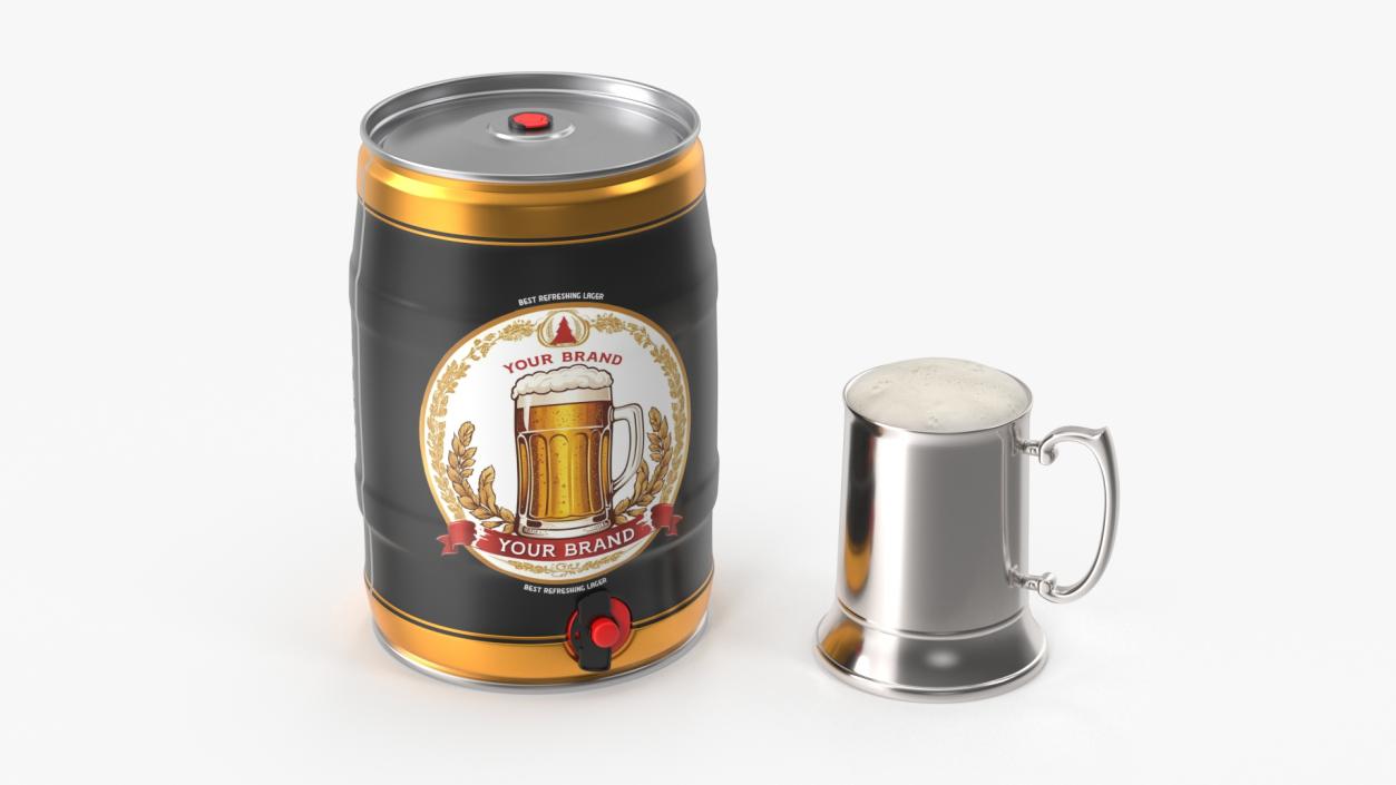 Beer Keg with Mug Mockup 3D model