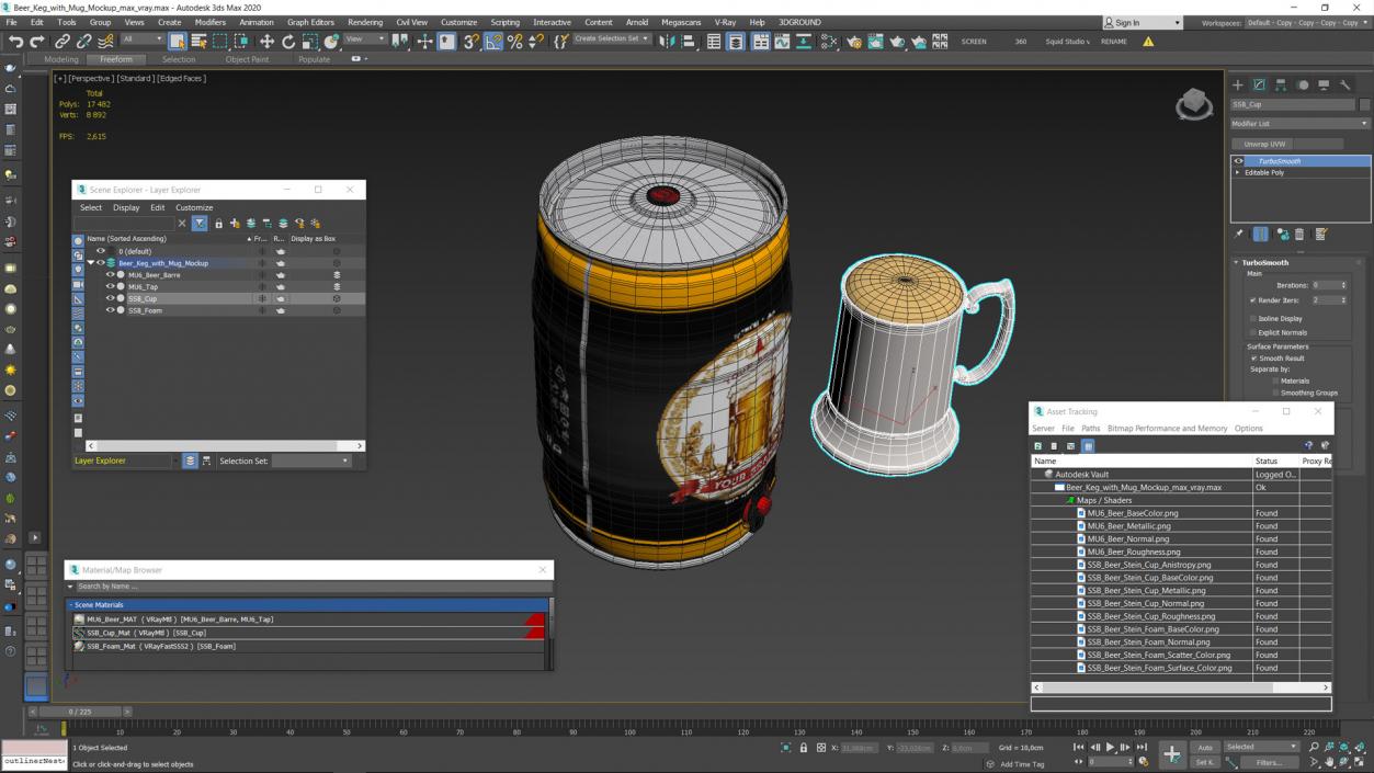 Beer Keg with Mug Mockup 3D model