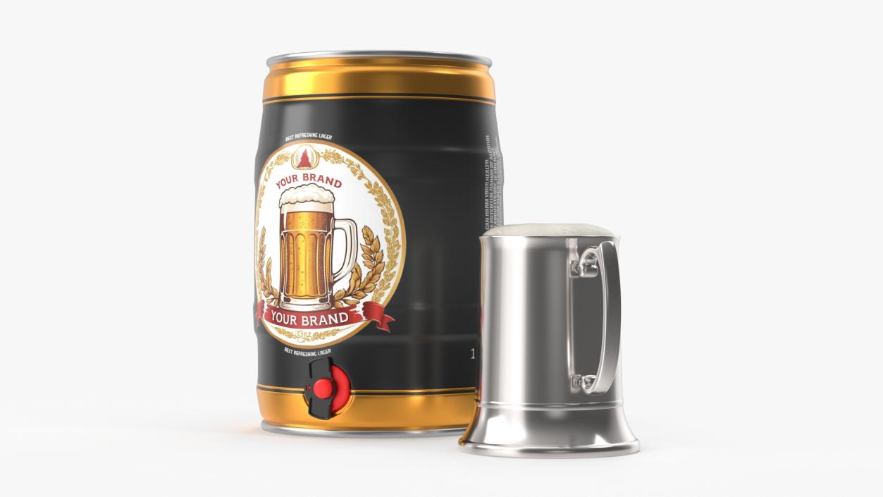 Beer Keg with Mug Mockup 3D model