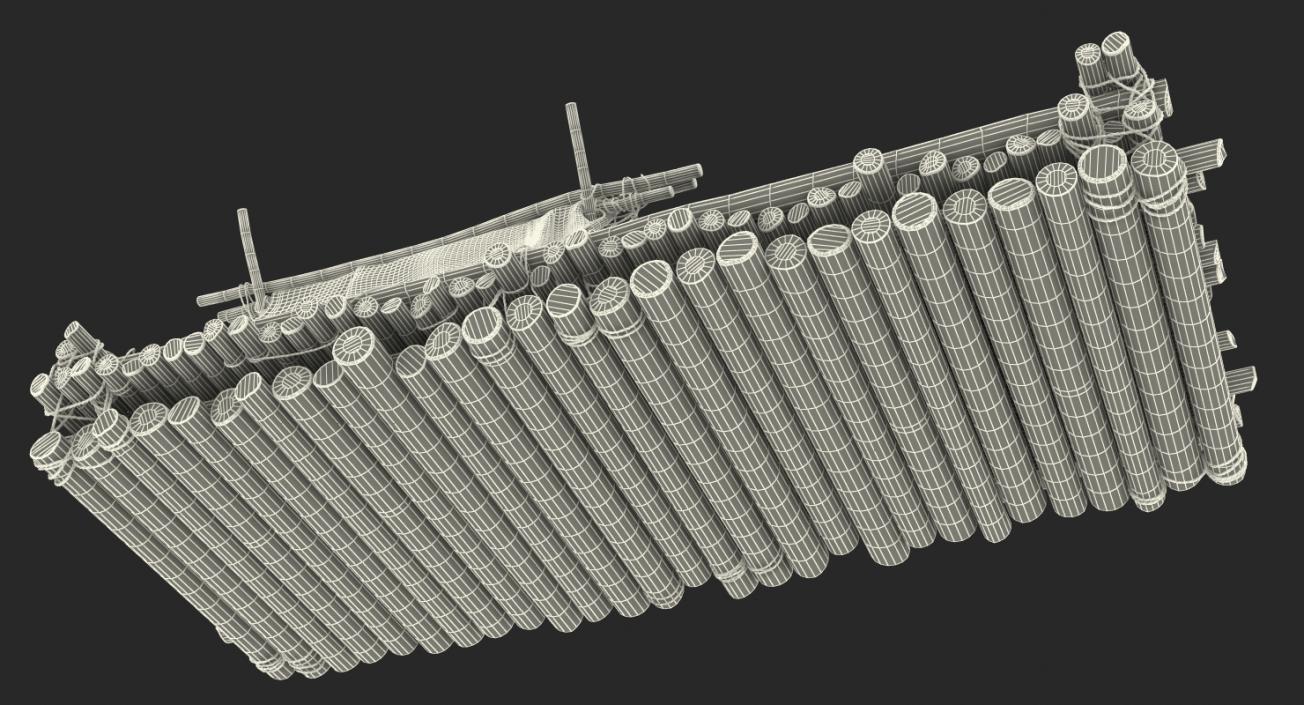 Wooden Log Raft with Hut 3D model