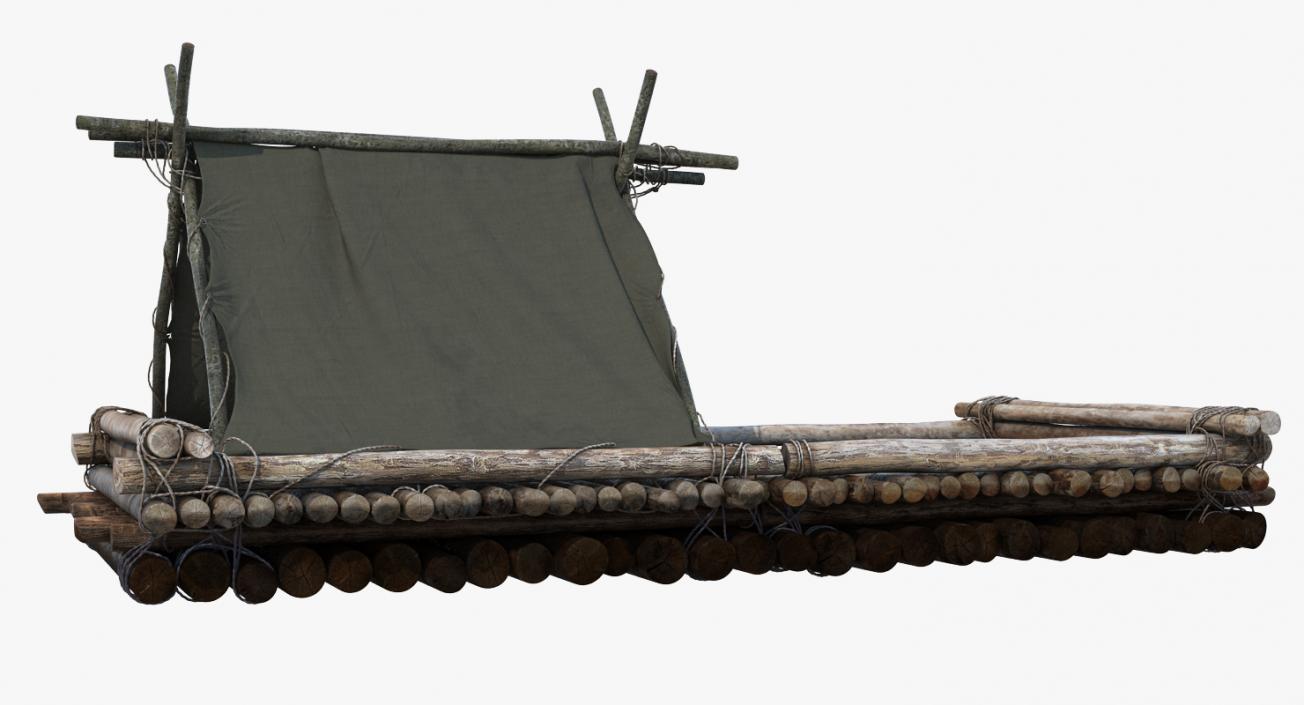 Wooden Log Raft with Hut 3D model