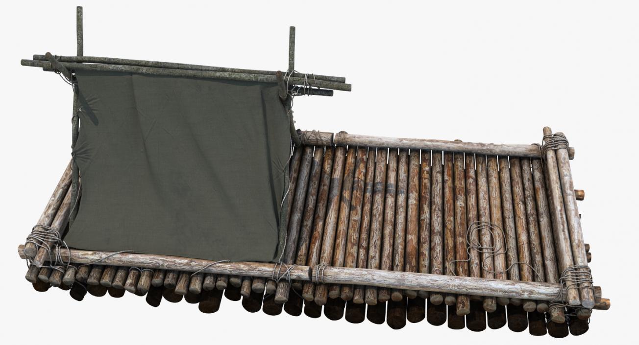 Wooden Log Raft with Hut 3D model