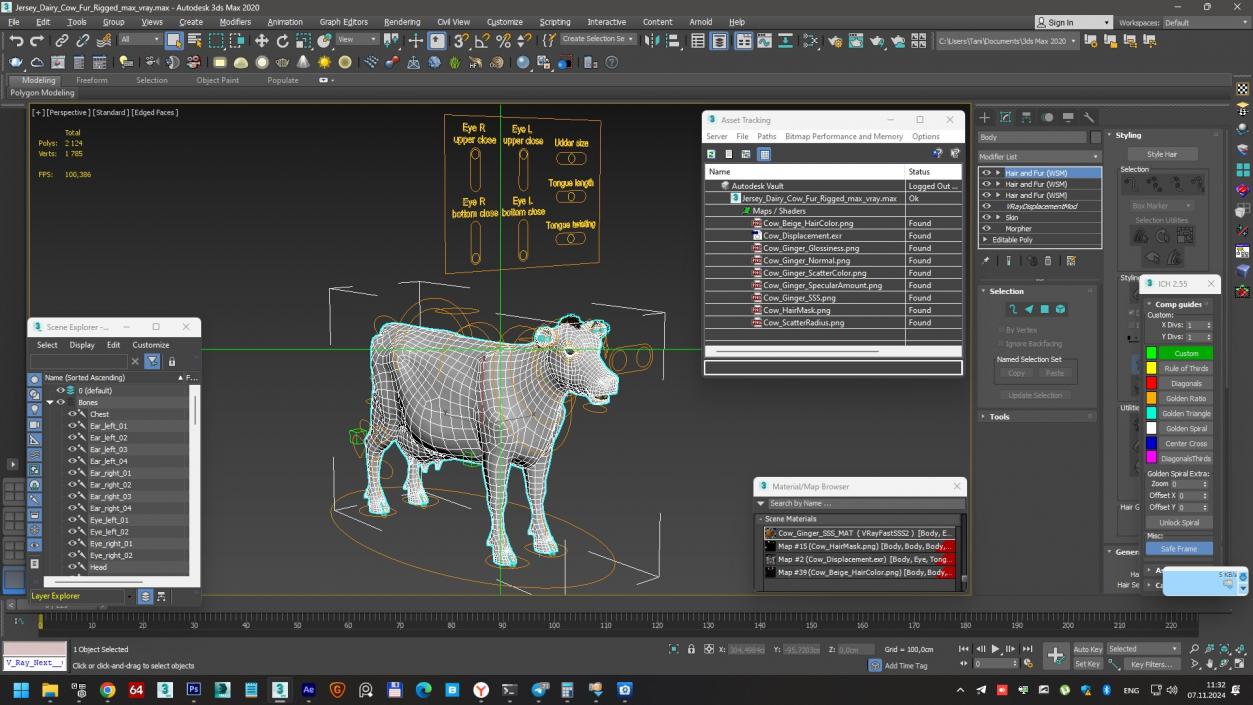 Jersey Dairy Cow Fur Rigged 3D