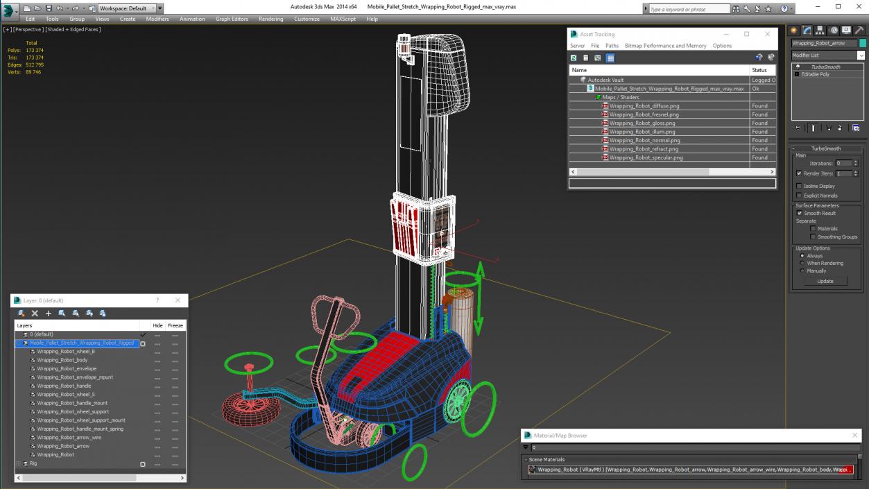 3D Mobile Pallet Stretch Wrapping Robot Rigged model