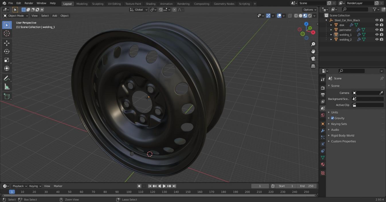 Steel Car Rim Black 3D model