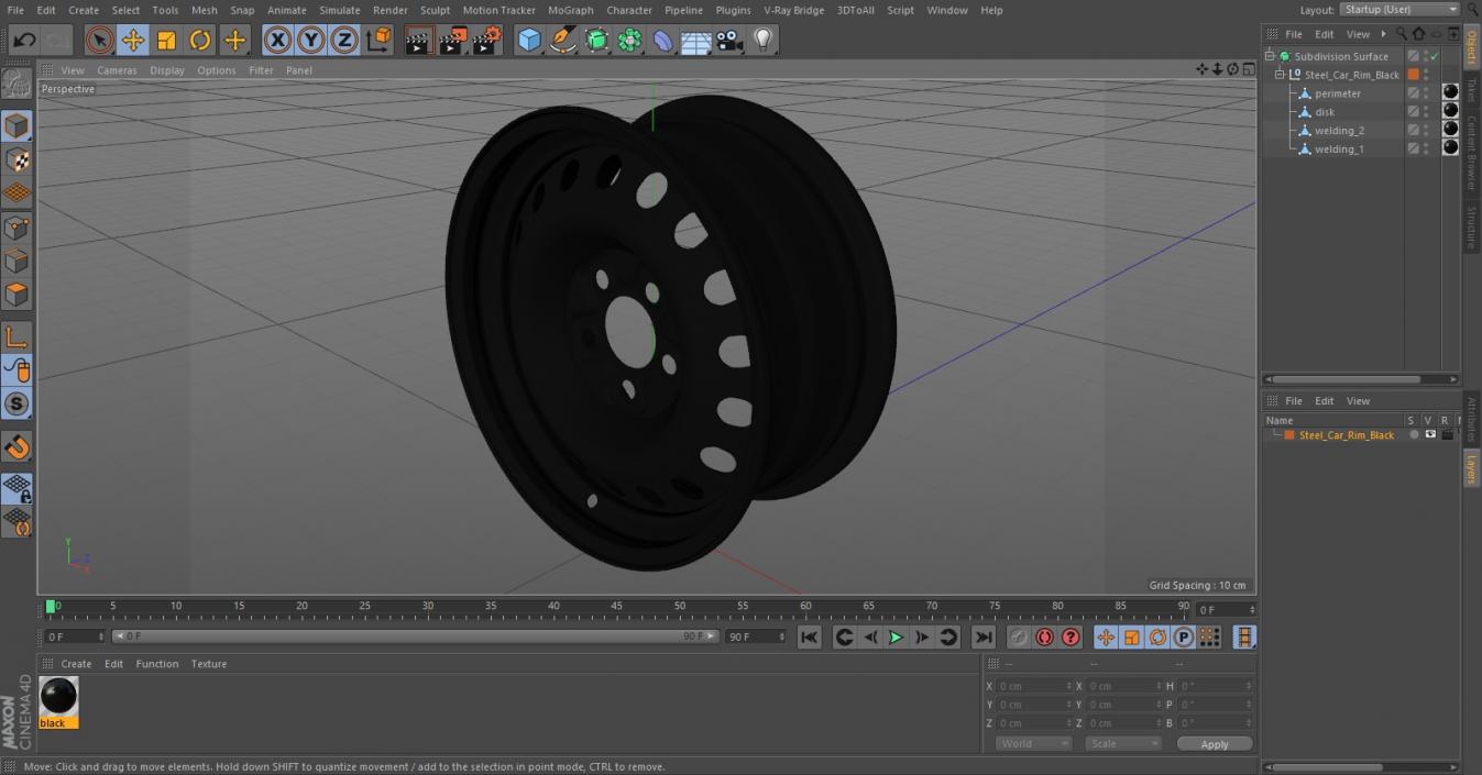 Steel Car Rim Black 3D model