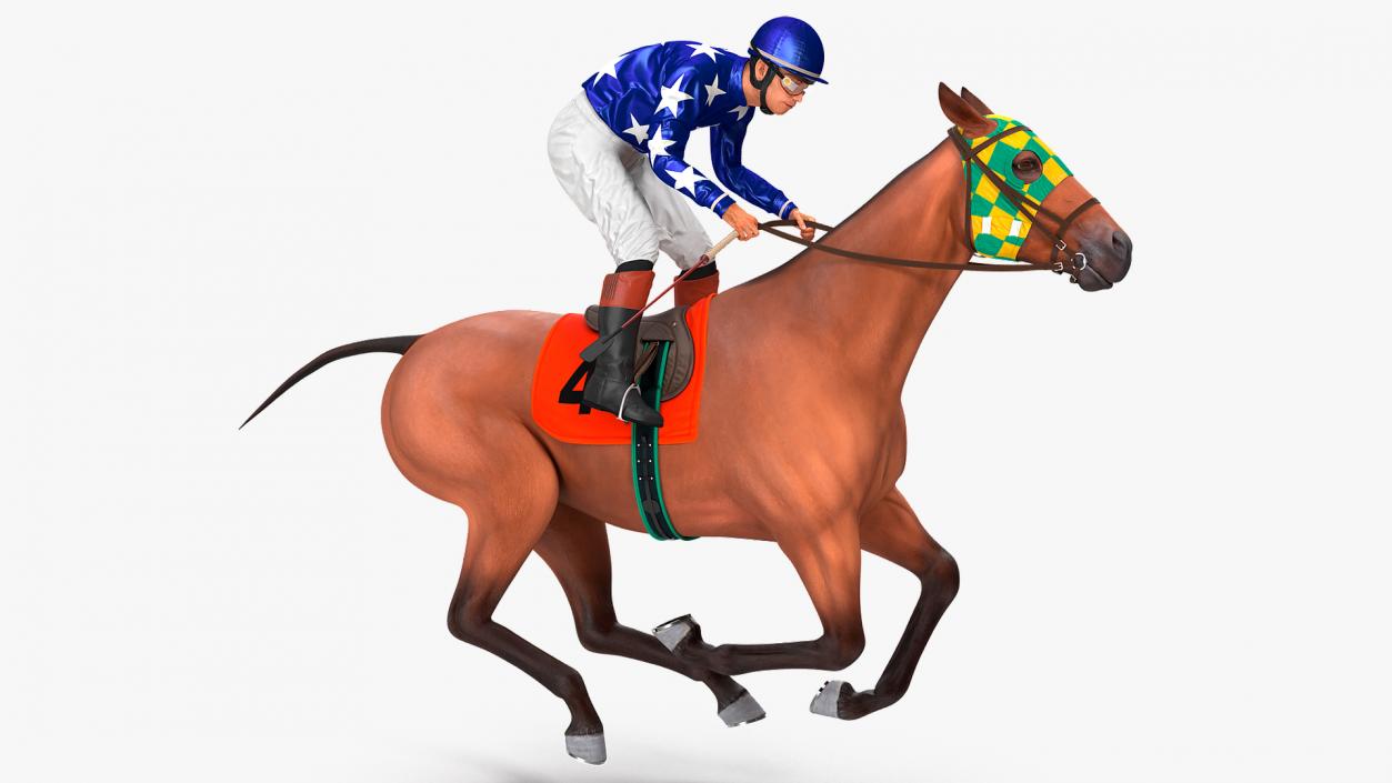 Bay Racing Horse with Jokey Gallop 3D model