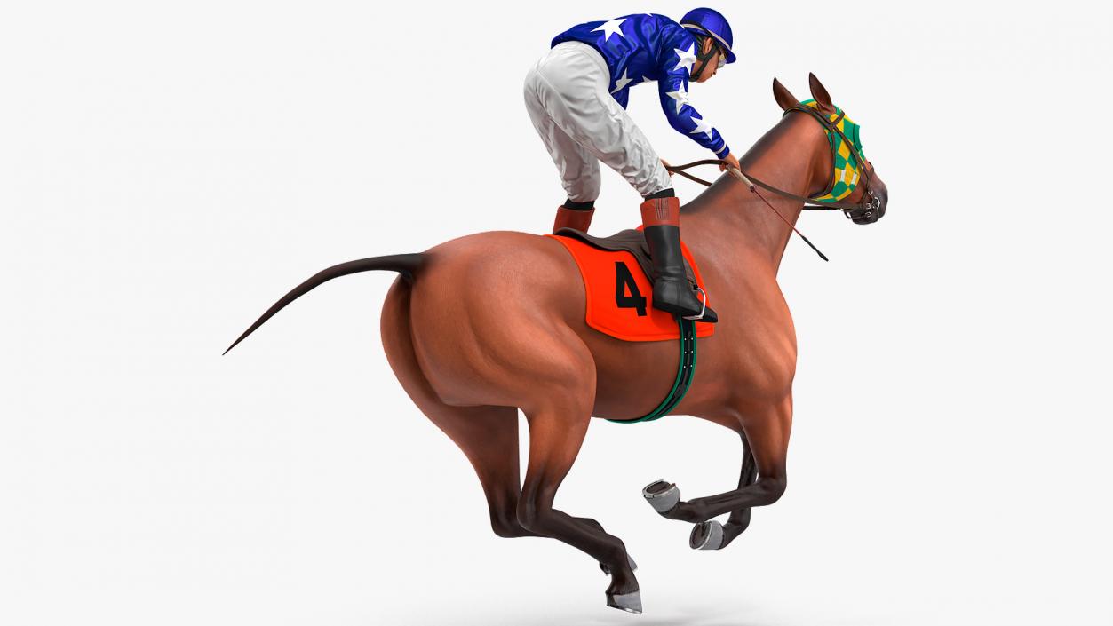 Bay Racing Horse with Jokey Gallop 3D model