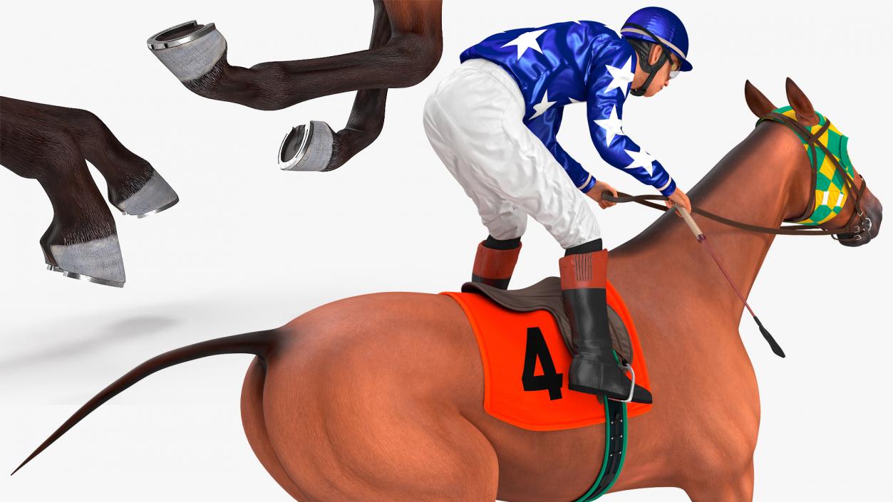 Bay Racing Horse with Jokey Gallop 3D model