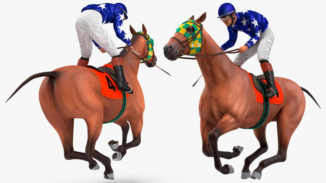 Bay Racing Horse with Jokey Gallop 3D model