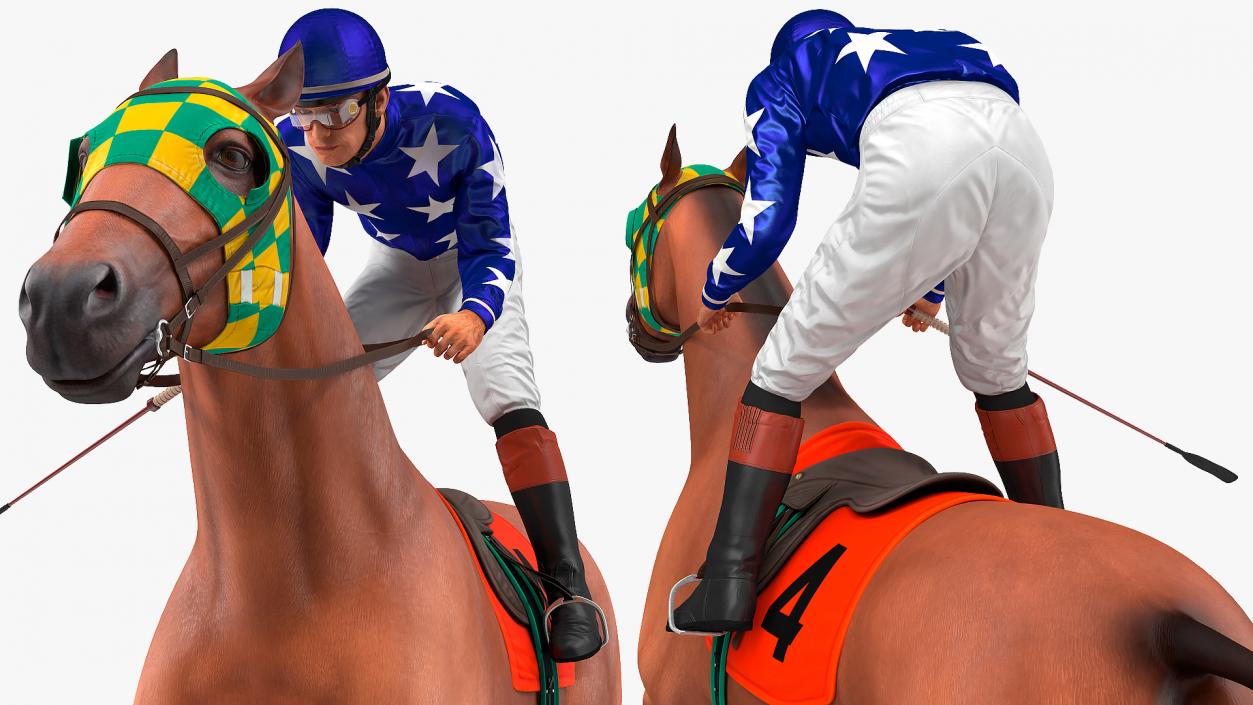 Bay Racing Horse with Jokey Gallop 3D model