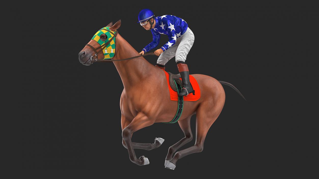 Bay Racing Horse with Jokey Gallop 3D model