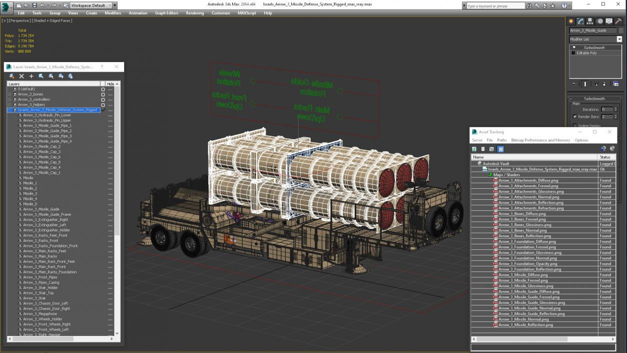 3D model Israels Arrow-3 Missile Defense System Rigged