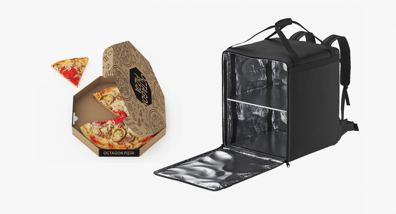 Delivery Bag with Pizza Packaging Collection 3D model