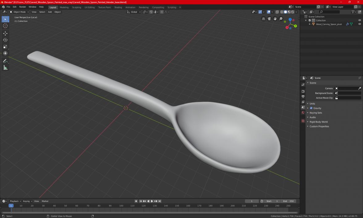 3D Wooden Spoon Hand Carved Red model