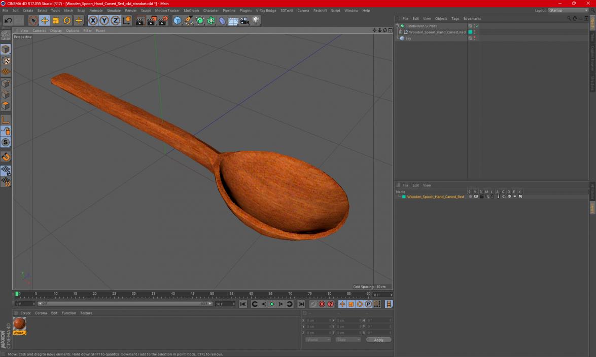 3D Wooden Spoon Hand Carved Red model