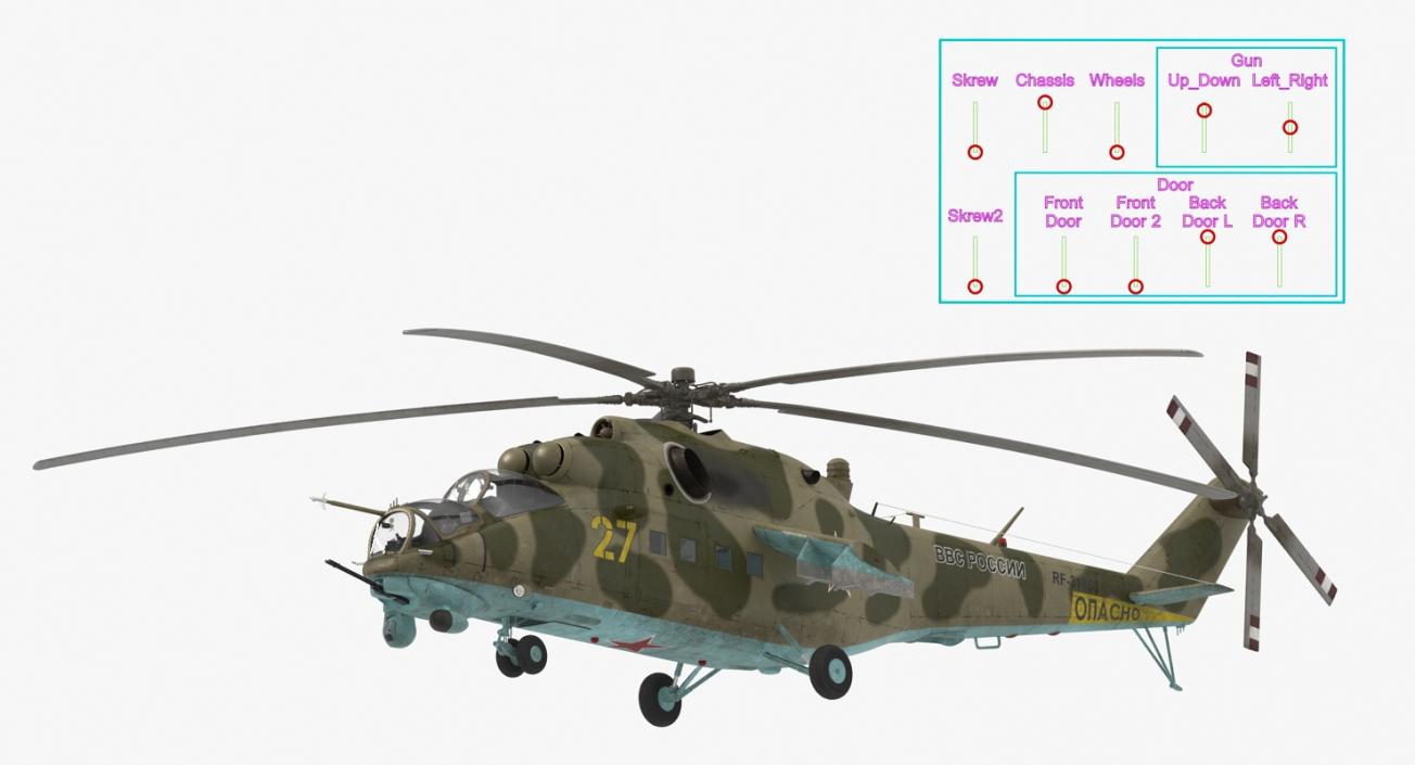 Russian Helicopter Mi-35M Rigged 3D