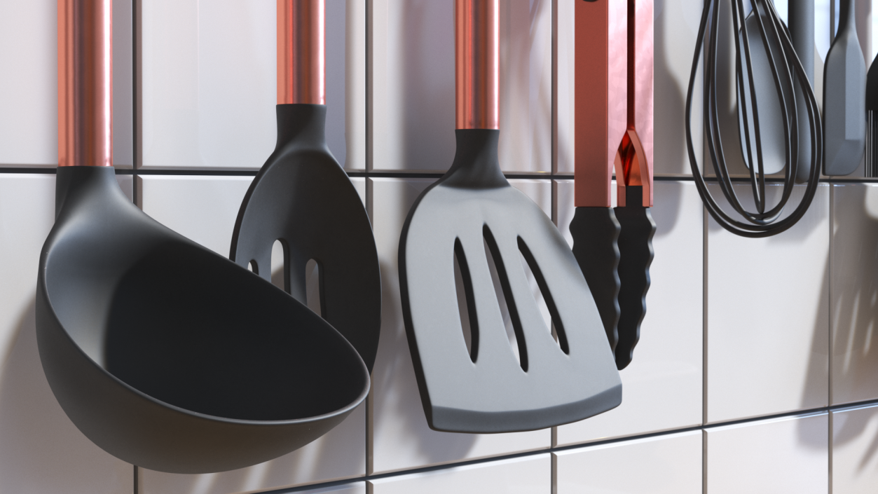 Kitchen Cooking Utensils Pink Gold 3D model