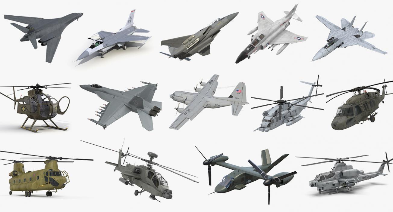 3D Rigged US Military Aircrafts Collection 3