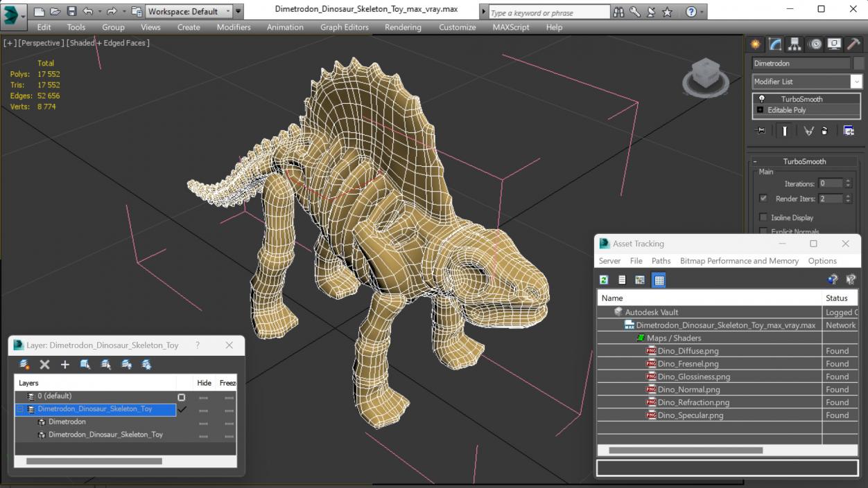 Dimetrodon Dinosaur Skeleton Toy 3D