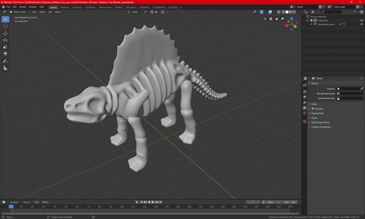 Dimetrodon Dinosaur Skeleton Toy 3D