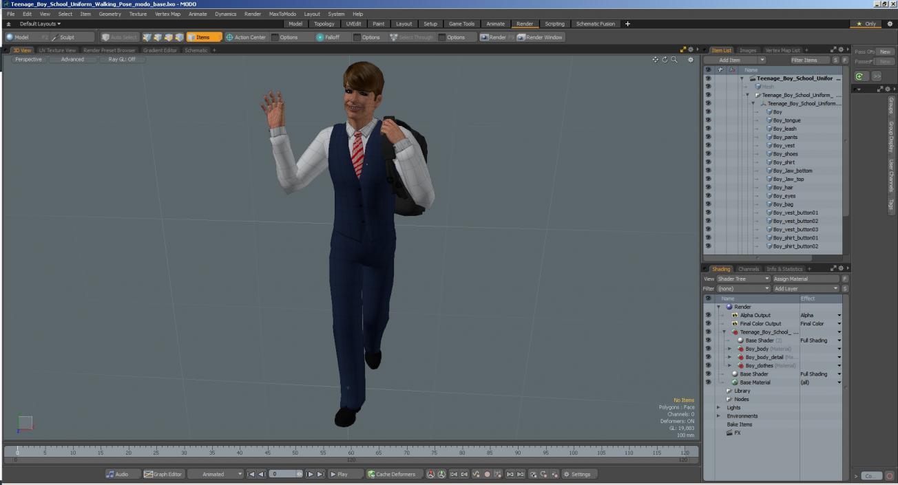 Teenage Boy School Uniform Walking Pose 3D model