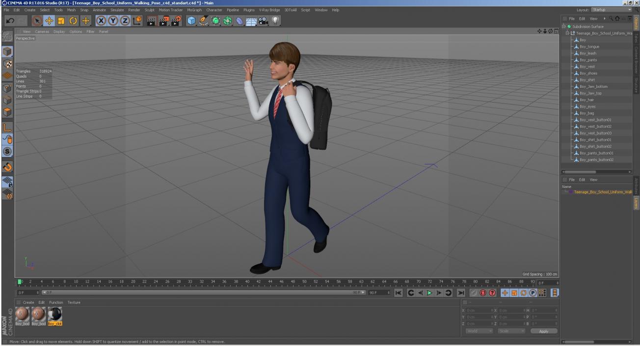 Teenage Boy School Uniform Walking Pose 3D model