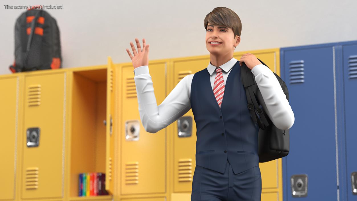 Teenage Boy School Uniform Walking Pose 3D model