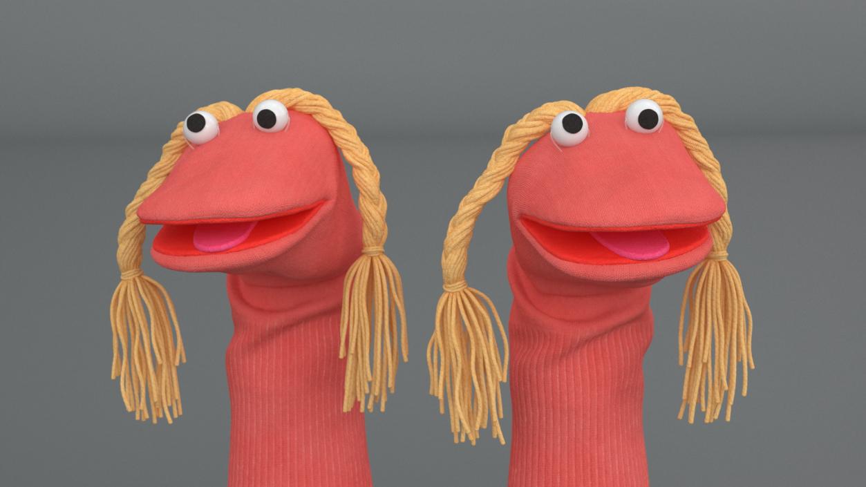 Sock Puppet Character Pink Girl Smiling Pose 3D model