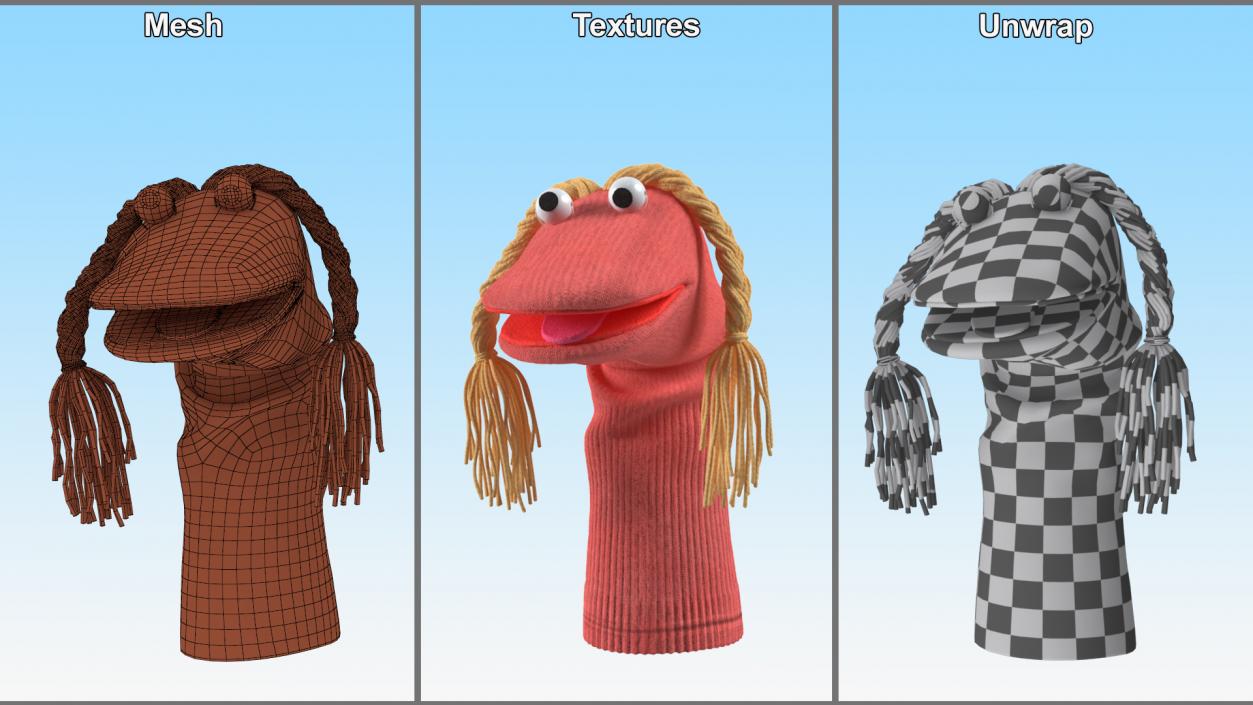 Sock Puppet Character Pink Girl Smiling Pose 3D model