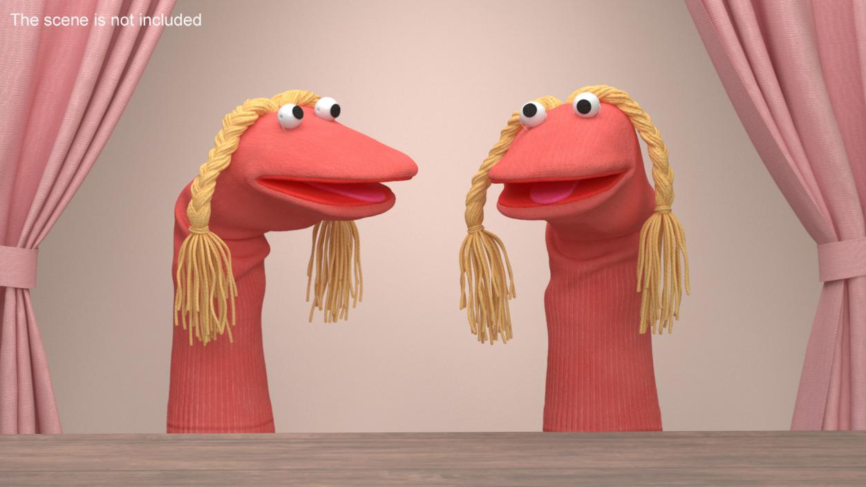 Sock Puppet Character Pink Girl Smiling Pose 3D model