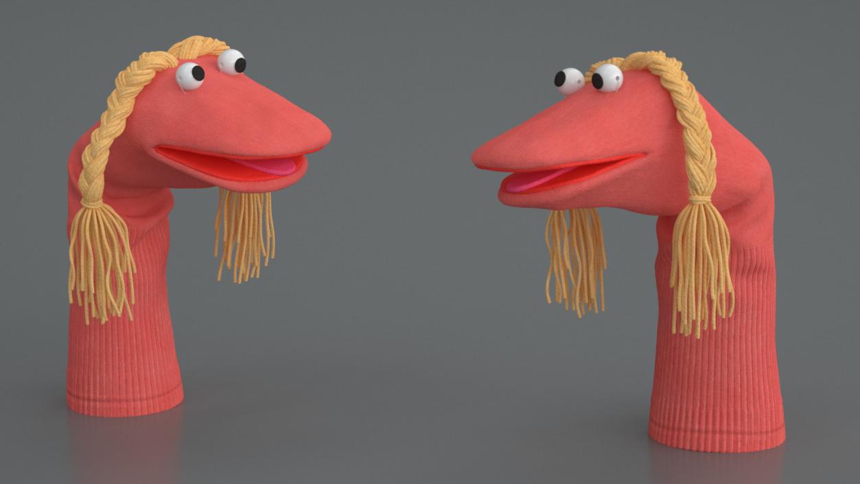 Sock Puppet Character Pink Girl Smiling Pose 3D model