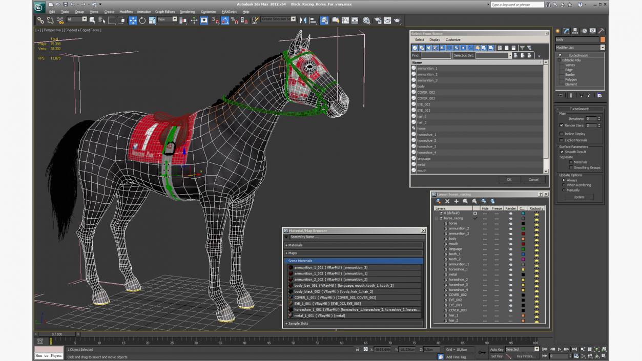 Black Racing Horse Fur 3D