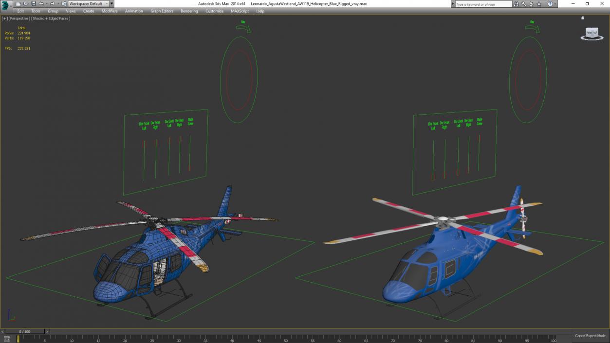 Leonardo AgustaWestland AW119 Helicopter Blue Rigged 3D